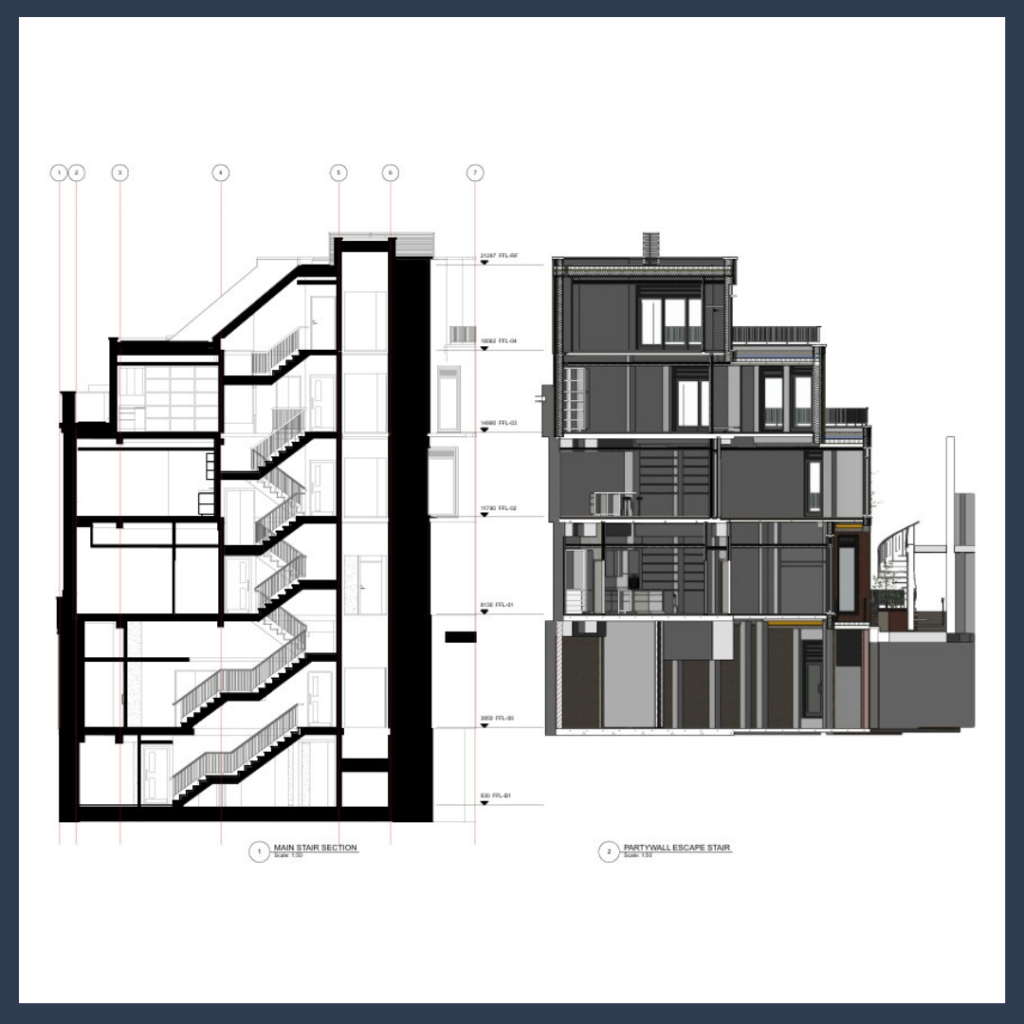 Architectural drawing of 587 Fulham Road