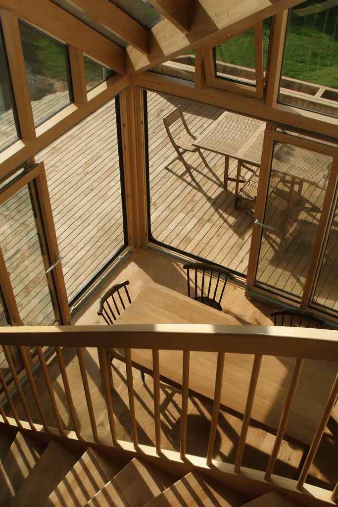 Wood and glass breakfast room